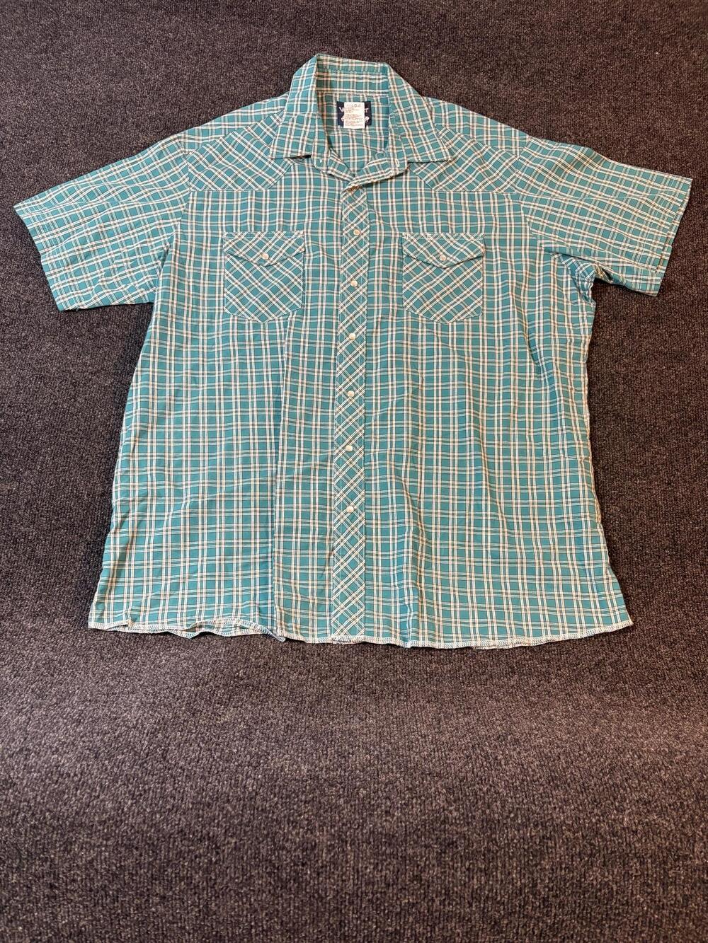 Wrangler Shirt Mens 2XLT Green Plaid Short Sleeve Western Pearl Snap Button